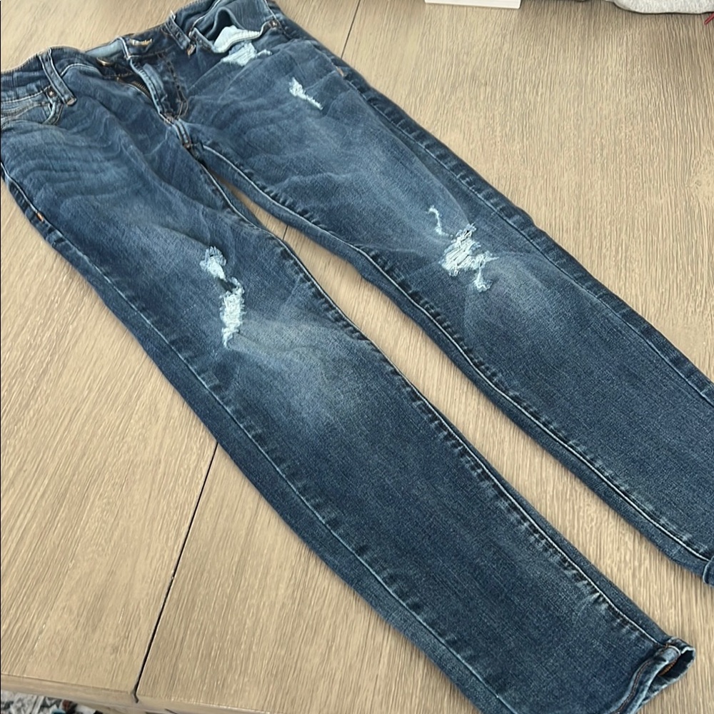 American Eagle Blue Skinny Jeans with Distressed Details